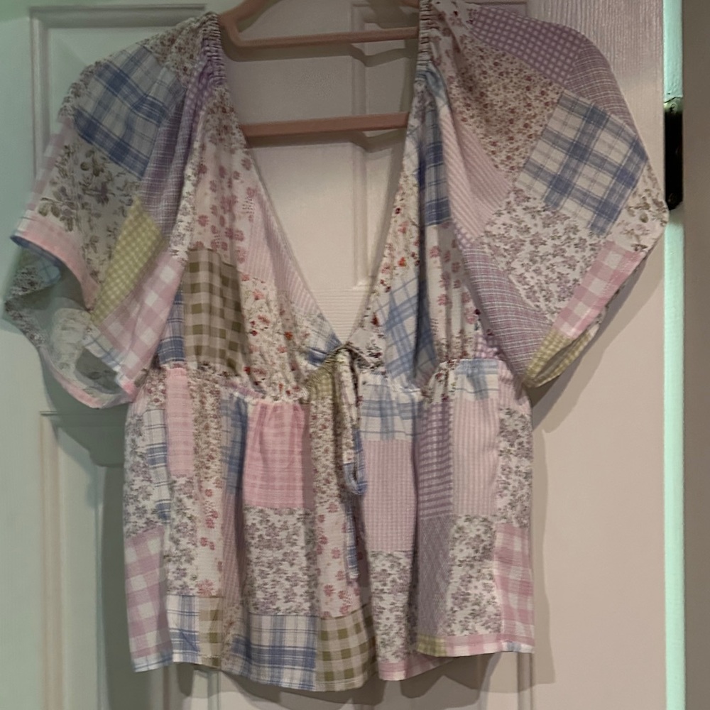 Pink Lily small Patchwork V-Neck Top - Multicolor.  Like new